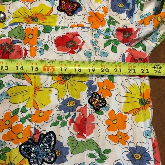 Vintage 90s butterfly appliqué floral shirt jacket, large - Picture 7 of 12